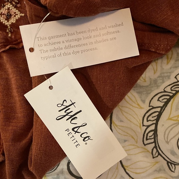 NWT - Style & Co Rust Bohemium Open Neck Top Decorative Beads & Crystals - Sz PM - Picture 8 of 16